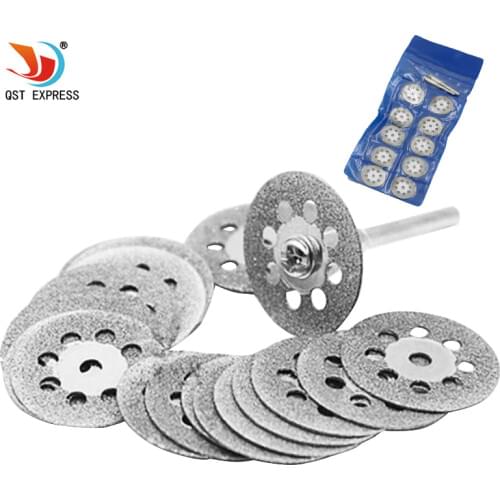 New Hot Sale 10Pcs 22mm Mini Sharp Diamond Cut Off Rotary Tool Cutting Disc Disks DIY Tools Accessories For Dremel with 2Pcs rod
