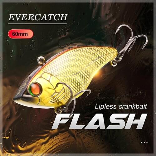 Evercatch flash 60mm/16g sinking lipless crankbait vibrating hard bait rattlin chatter fishing lure for bass perch pike catfish