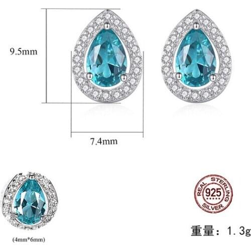 HOT Sell Popular S925 Sterling Silver Small and simple water drop shape blue Crystal zircon ruby sapphire Earrings