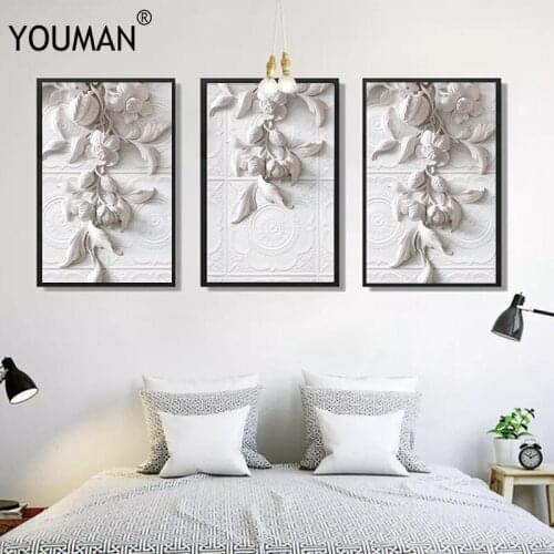 YOUMAN modern 3D white flowers definition pictures canvas Home Decoration living room For Wall modular painting Print cuadros