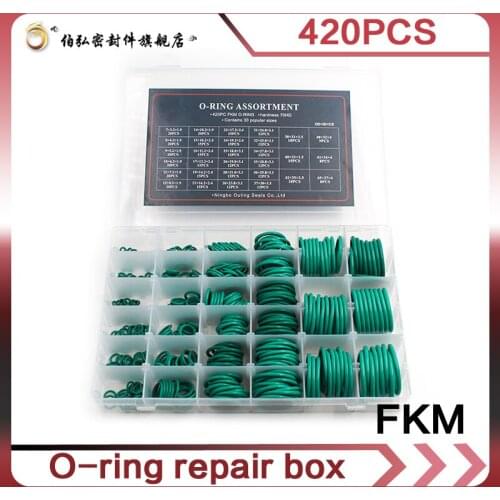 Fluororubber 420pcs Green FKM O Rings Kit 30Sizes O ring Seal Sealing O-rings Washer Gasket Set Assortment Set O ring Kit Box