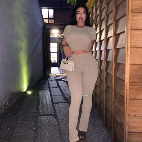 4-Color Hot Girl Crying Super Retro Stereo Pattern High Elastic Slim Short-Sleeved T Suit Flared Casual Trousers Suit