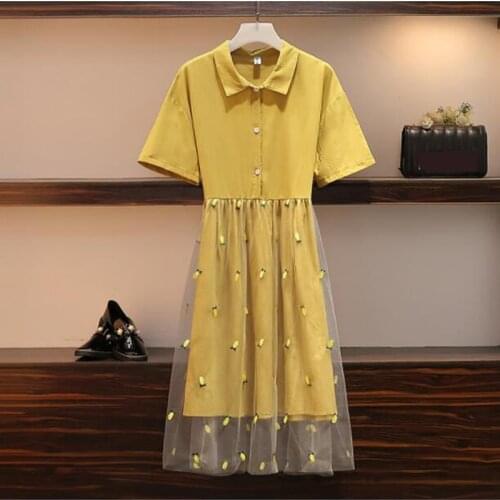 Plus Size 4XL 2020 Summer Loose Linen cotton dress Women Short sleeve embroidery Mesh dress