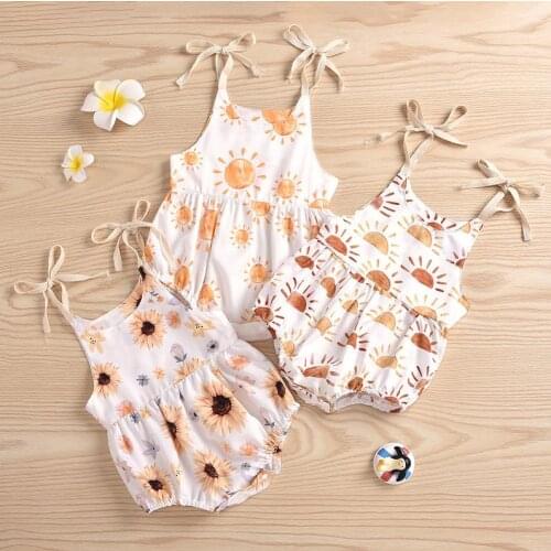 Summer Newborn Baby Girls Fashion Sun/Sunflower Print Bodysuits Stylish Sleeveless Romper for Kids Girls