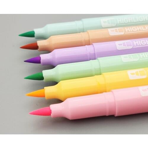 6 Colors/Set Highlighter Pen Soft Brush Mildliner Fluorescent Color Art Marker Pen School&Office Drawing Painting DIY Stationery