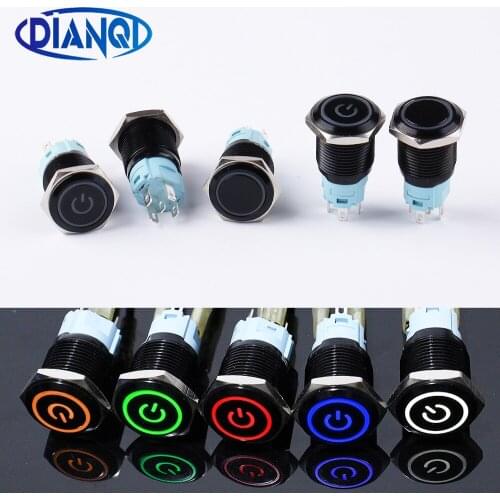 16mm metal push button Waterproof aluminum oxide black switch with light momentary Car Auto Reset Latching