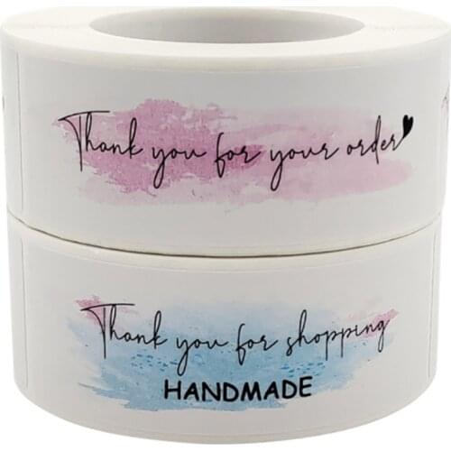 250pcs 1*3 inch Pink Blue Thank You For Your Order Sticker For Supporting Your Shopping Package Decoration Seal Label Stationary