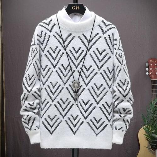 New Autumn Pullover Mens Sweater O-neck Patchwork Long Sleeve Warm Slim Sweaters Men Casual Fashion Men Winter Clothes