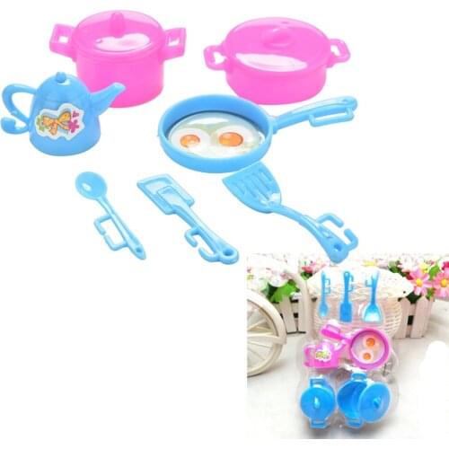 New Arrival Play House Toys Dolls Plastic Kitchenware for Dolls Dolls Accessories 7 Pcs/set Wholesale
