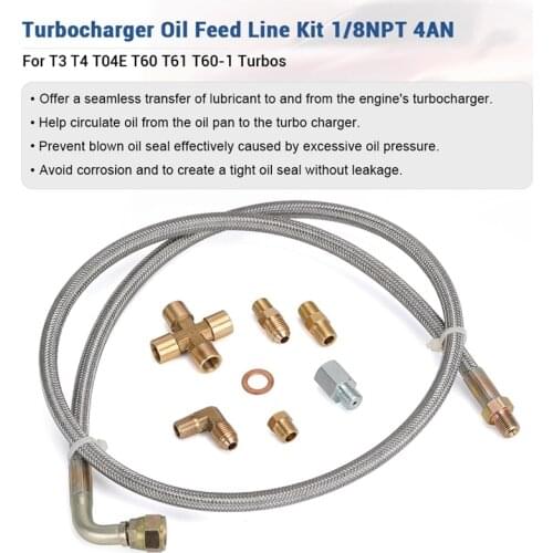 VR - 1/8 NPT 4AN Turbo Oil Feed Line Oil Drain Line Kit for T3 T4 T3/T4 T04E T70 T66 T67 Gt35 Gt45 VR-TOL33