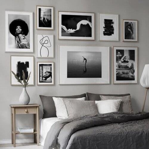 Nordic Fashion Sexy Woman Art Canvas Painting Posters and Prints Black White Letter Amazing Wall Pictures for Living Room Decor