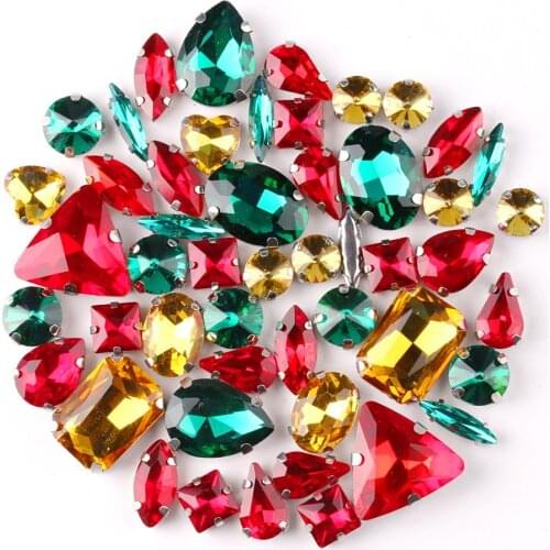 Christmas style shapes mix silver claw setting 50pcs/bag glass crystal sew on rhinestone wedding dress shoes bag diy trim