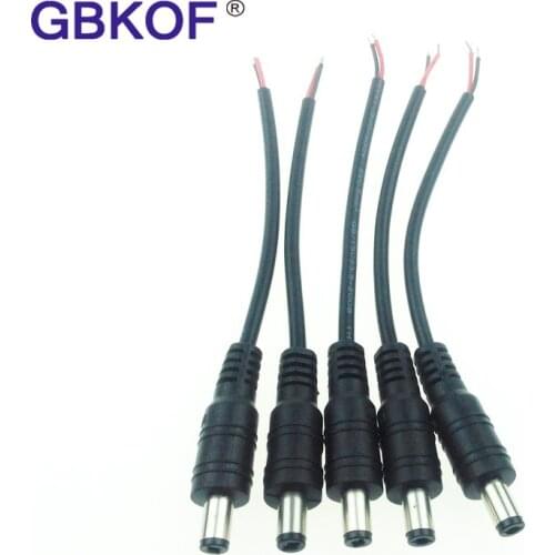 5pcs 12V DC Male Power Plug Connector 5.5X2.1mm With Cord Cable For 5050 3528 2835 Led Strip Free Shipping
