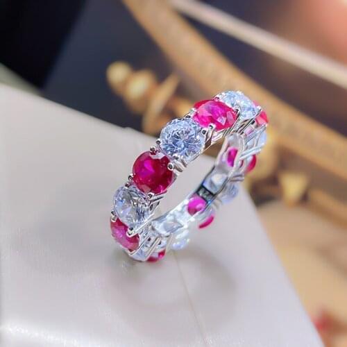 Charms 100% 925 Sterling Silver Round Cut AAAAA Zircon Ruby Gemstone Rings For Women Fine Jewelry