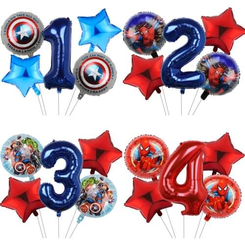 5pcs/set Marvel Spiderman Captain America Balloons 32 Inch Number Inflatable Foil Balloon Kids Birthday Decoration Baby Shower G
