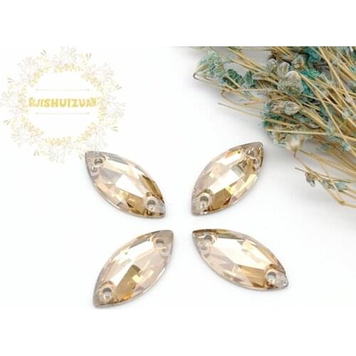 High-quality Golden phantom 001GS Horse eye Crystal Glass Sew-on Rhinestones with two holes DIY wedding Dresses and Clothes