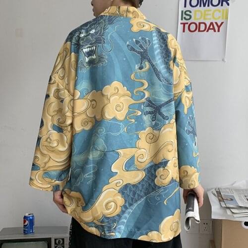 Japanese Shirt Men Kimono Chinese Kimono Geisha 2021 New Arrival Japanese Street Clothing Harajuku Long Sleeve Ethnic Kimono