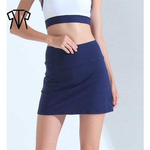 Fitness Yoga Running Shorts Skirt with Lined Solid Color Anti-light Skorts