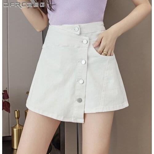 Stretch Single Breasted Denim Short Skirts Woman 2021 High Street Vintage A-Line Skirts Shorts Jeans Feminino