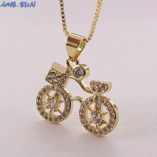 MHS.SUN Fashion Bicycle Zircon Pendant Necklace Exquisite Women Chain Necklace Gold Color AAA CZ Choker For Girls Jewelry