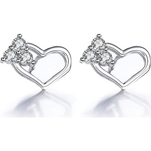 100% 925 Sterling Silver Fashion Shiny Zircon Heart Design Stud Earrings for Women Wholesale Jewelry Birthday Gift Drop Shipping