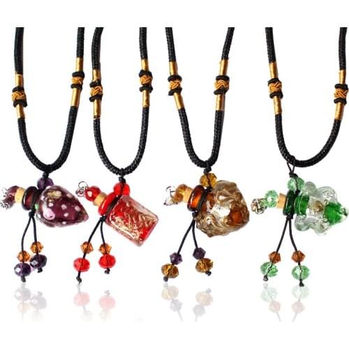 2PCS Murano Glass Perfume Bottle Necklace Heart Essential Oil Aromatherapy Bottle Pendant Necklace for women
