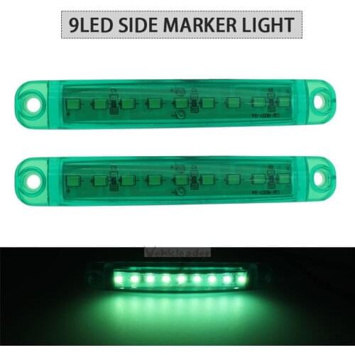2PCS Green 9LED Bus Truck Trailer Truck 24V LED Lights Side Marker Light Waterproof LED Light Tail Indicator Parking Light