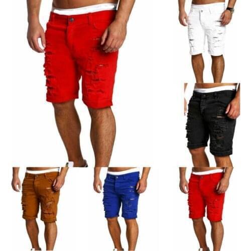 2021 Casual Fashion Men Boy Skinny Runway Straight Short Denim Pants Destroyed Ripped Jeans Shorts Plus Size