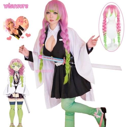 Anime Demon Slayer Kimetsu No Yaiba Cosplay Costumes Kanroji Mitsuri Cosplay Costume Women Japan Kimono Full Set And Wig