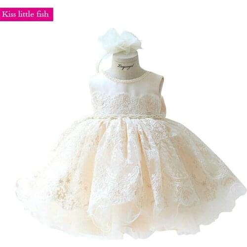Free shipping champagne baby girl birthday dress Flower girl dresses