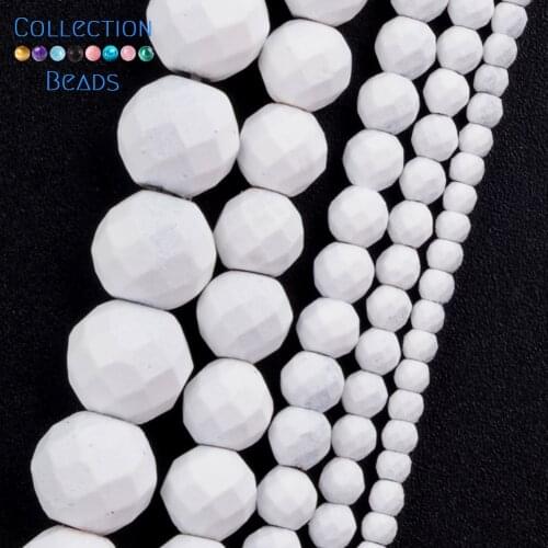 Natural Stone White Rubber Faceted Hematite Round Spacer Loose Beads For DIY Jewelry Making Necklace Bracelet Accessories 2-10mm