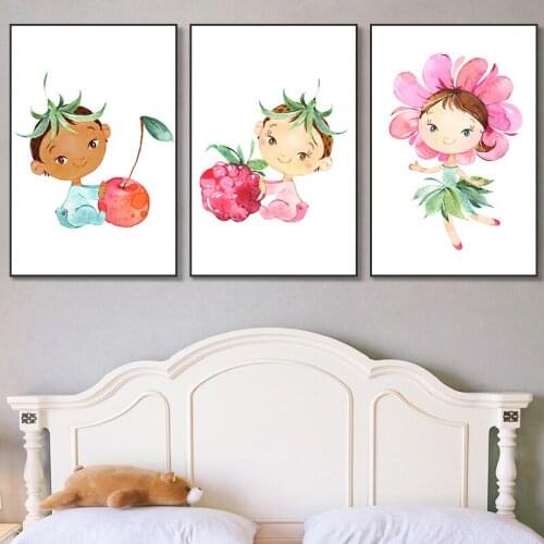 Spray Color Scenery Cartoon Boy Girl Animal Bird Fruit Plant Flower Canvas Painting Wall Picture Printing Poster Room Decoration