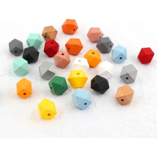 10pcs Mix Colors Wood Beads 14 Hedron Geometric Figure For Bracelets Necklaces Earrings DIY Jewelry Findings