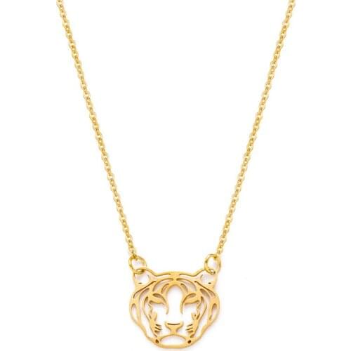 Fever&Free Stainless Steel Tiger Head Pendant Necklace For Women Gold Color Hollow Out Animal Cute Necklace Jewelry Gift