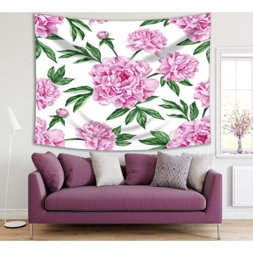 Tapestry Peony Garden Summer Blooms Classic Home Decor Watercolor Art Printed Pink Green