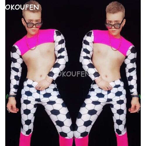 Nightclub Bar Male Singer DS Muscle Tide Theme Party Show Mens Sexy Sports Wind Fluorescent Half Body Set