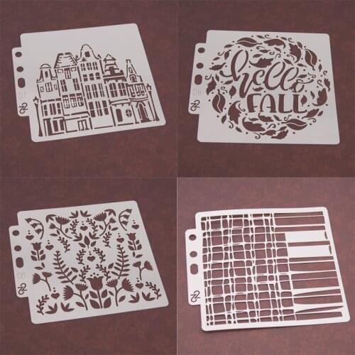 4pc House Flowers Stencil DIY Scrapbook Diary Stamping Coloring Embossing Drawing Painting Template Decoration Crafts Reusable