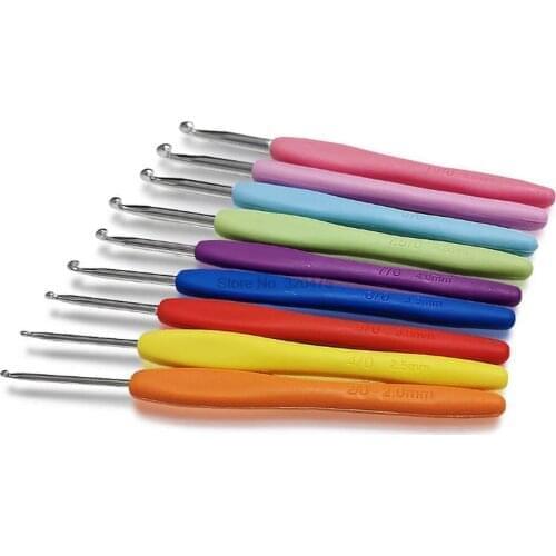 50set 9Pcs/set Soft Rubber handle Aluminum Hook Crochet hooks Template Kit TPR Knitting Needles For Loom Tool Band DIY Crafts