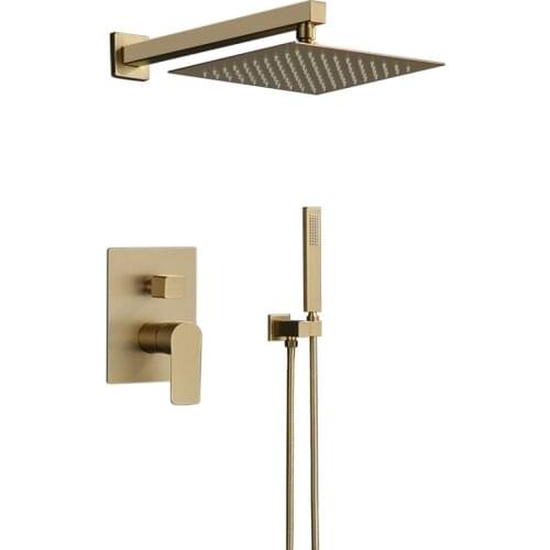 Bathroom Shower Set Brushed Gold Rainfall Shower Faucet Wall or Ceiling Wall Mounted Shower Mixer 8-12" Shower Head