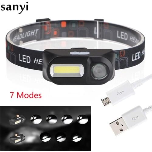 7 Modes COB XPE Headlamp 18650 Battery USB Rechargeable Waterproof Flashlight SOS Light Head Lighting Headlight