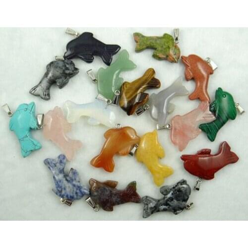 Natural Stone Turquoises Quartz crystal tiger eye aventurine dolphin pendant for diy Jewelry making necklace Accessories