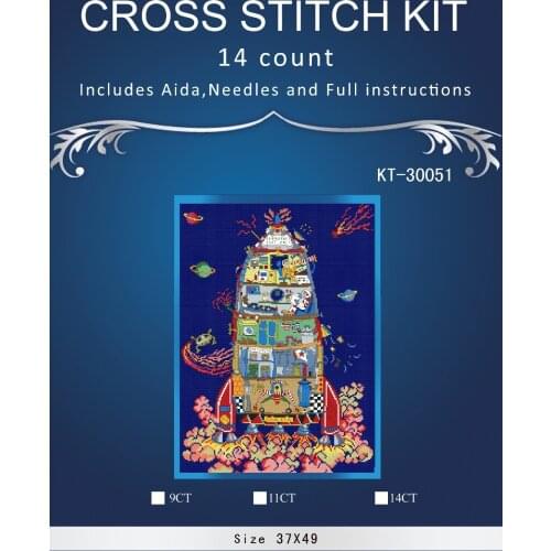 Oneroom Top Quality popular hotselling counted cross stitch kit rocket ship in the space ET Bothy Threads