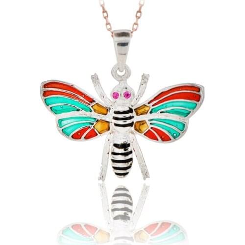 Bee Necklace 925 Sterling Silver Colorful Nature Charm Bridesmade Nature Lover Gift