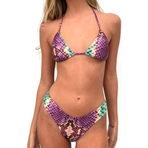 Sexy Colorful Snake Print Bikini 2021 Swimsuit Women Swimwear Thong Push Up Bikinis Set Swimming Bathing Suit Brazilian Bikini
