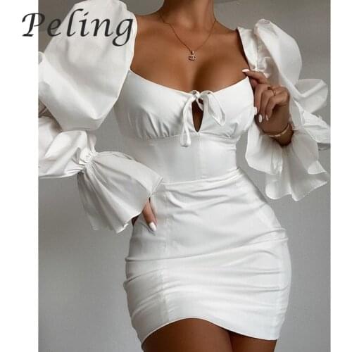 Peling 2021 Fashion White Autumn Dress Women Long Sleeve Mini Dress Bodycon Backless Night Club Party Dress Vestidos Streetwear