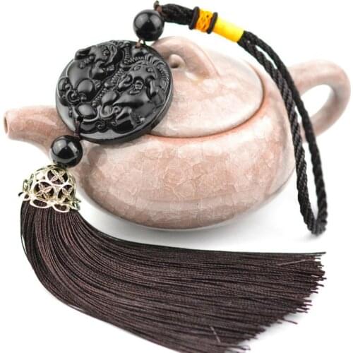Pi Xiu/Buddha/Bodhisattva Natural Black Obsidian Stone Pendant Amulet Necklace