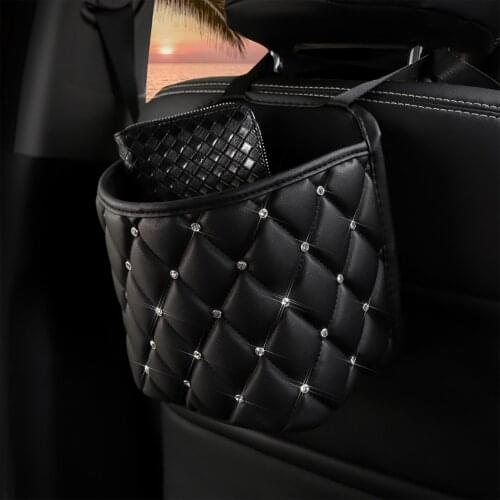 Car Hanging Bag Leather Pack Modern Shining Artificial Diamond Decorative Bear Doll Rhombus Adjustable Buckle Bag