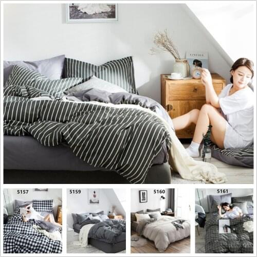 Simple Stripe Cotton Bedding Sets for Boys Bedroom Jinya Home Decor Flat / Fitted Sheet Pillowcase and Duvet Cover Set Hotel Use