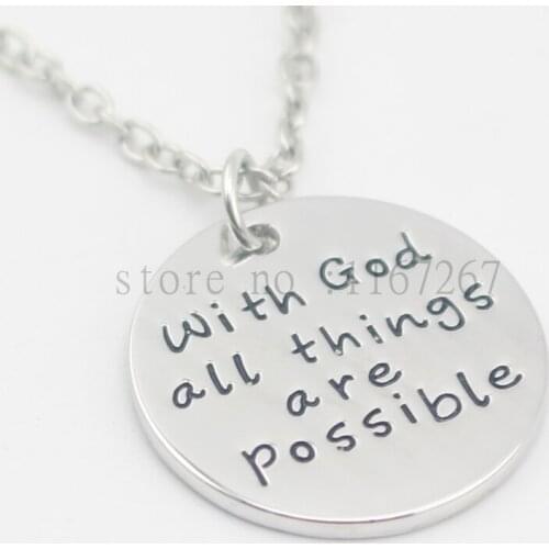 2016 new style"With God All Things Are Possible " silver Pendant necklace Hand stamped Jewelry