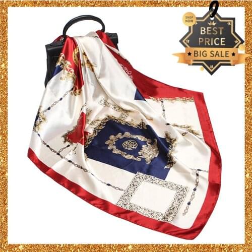 2020 New Print Women Scarf 90cm Square Pashmina Twill Silk Feeling Ladies Kerchief Luxury Scarves Hijab Fashion Shawls and Wraps